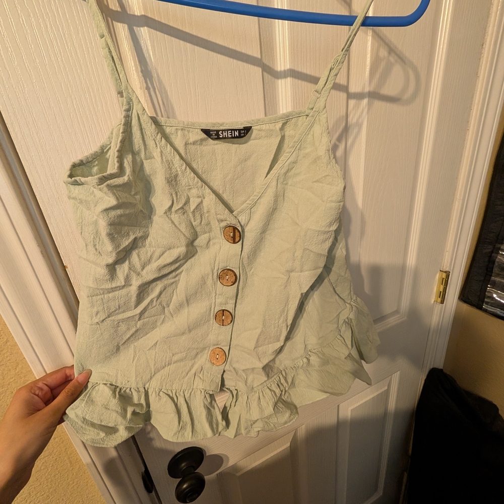 SHEIN Sage Green Ruffle Button-Front Cami